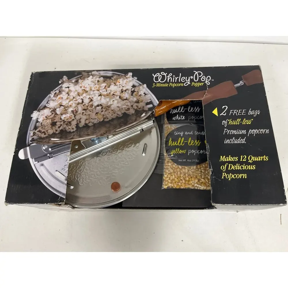 Whirley Pop 3 min. Popcorn Popper W/2 bags of Hull-less Popcorn StoveTop 6qt NIB